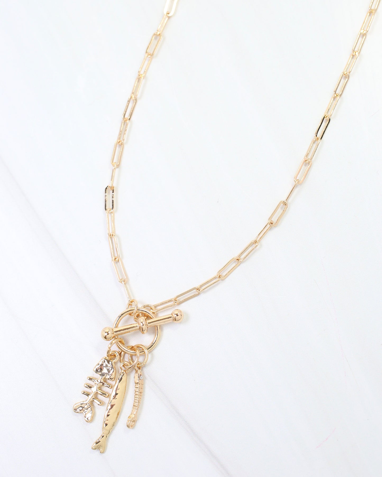 Stony Brook Fish Charm Toggle Necklace Gold