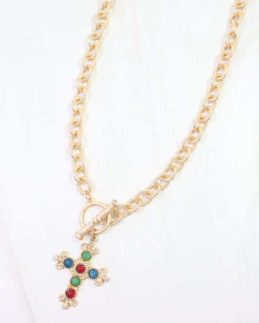 Moriah Cross Pendant Toggle Necklace MULTI