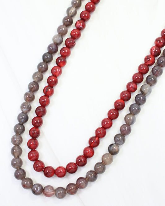 Valencia Beaded Necklace Burgundy Gray