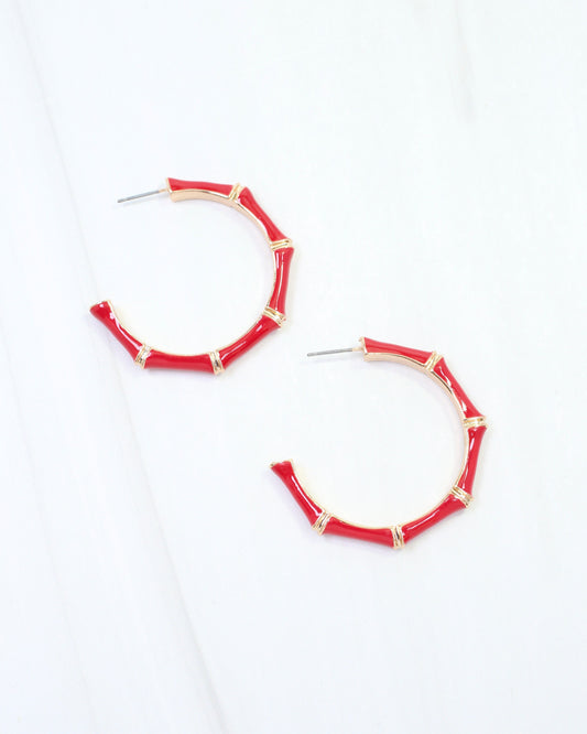Marla Bamboo Hoop Earring Red