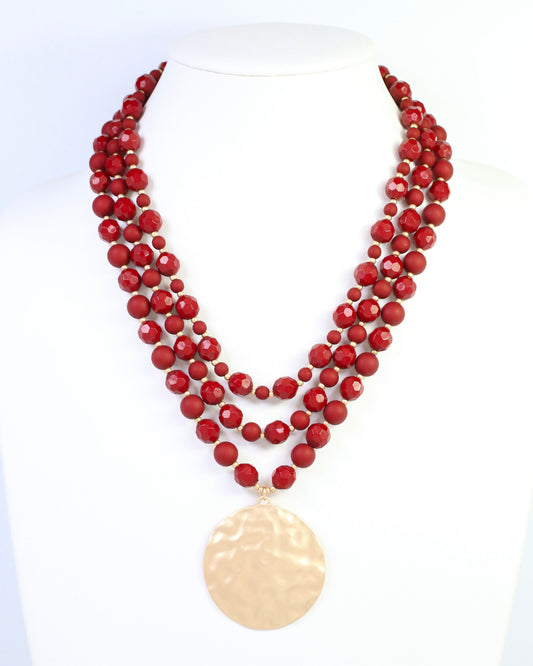 Abbott Beaded Pendant Necklace Dark Red