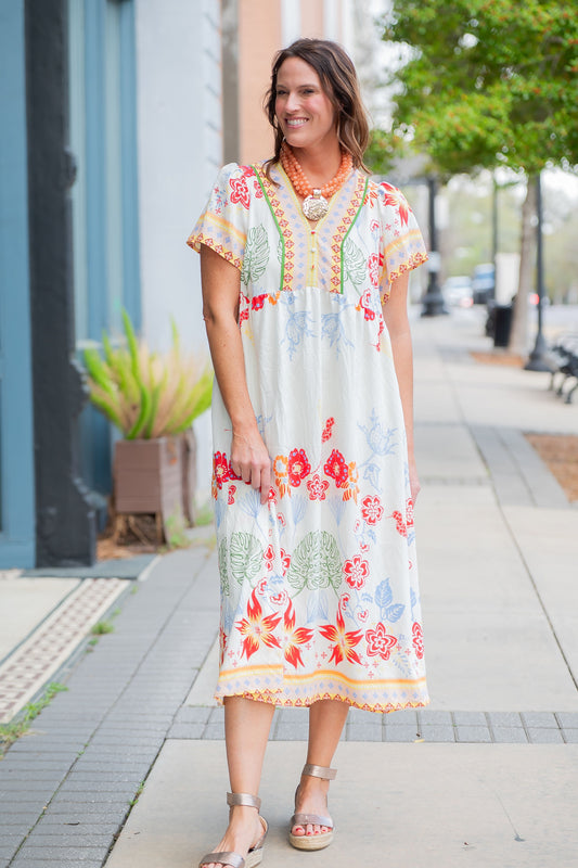 Liv Mix Boho Floral Midi Dress