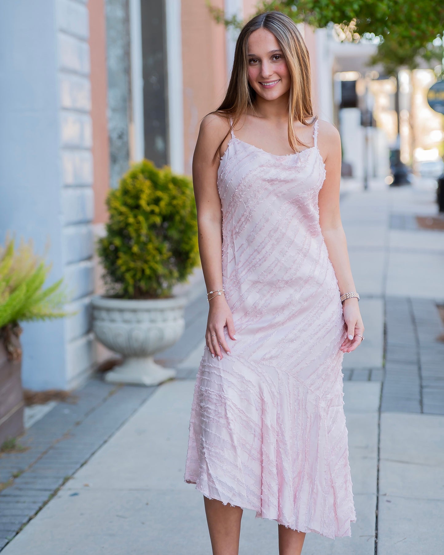 Wells Textured Diagonal Fringe Midi Dress