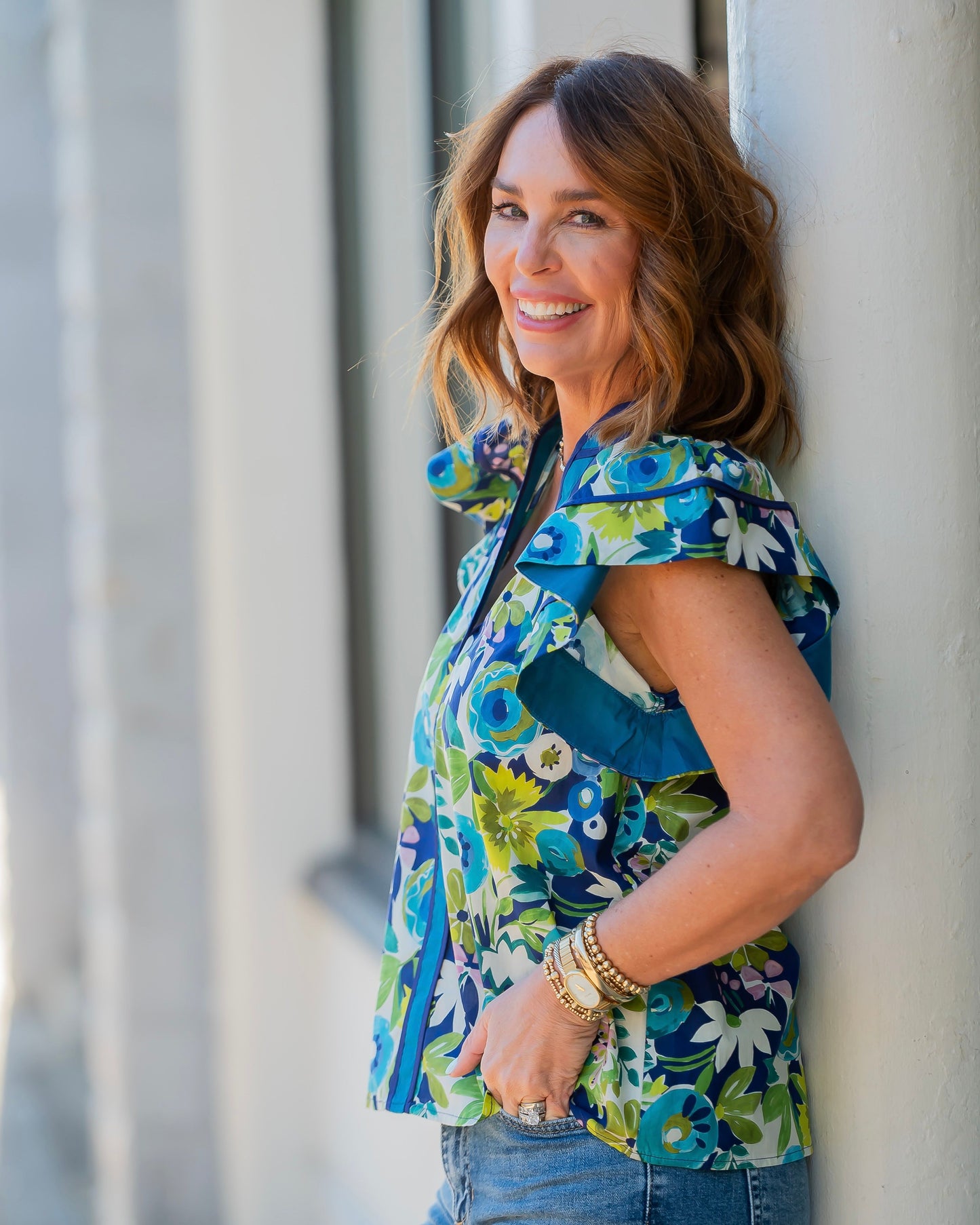Navy Floral Print Top