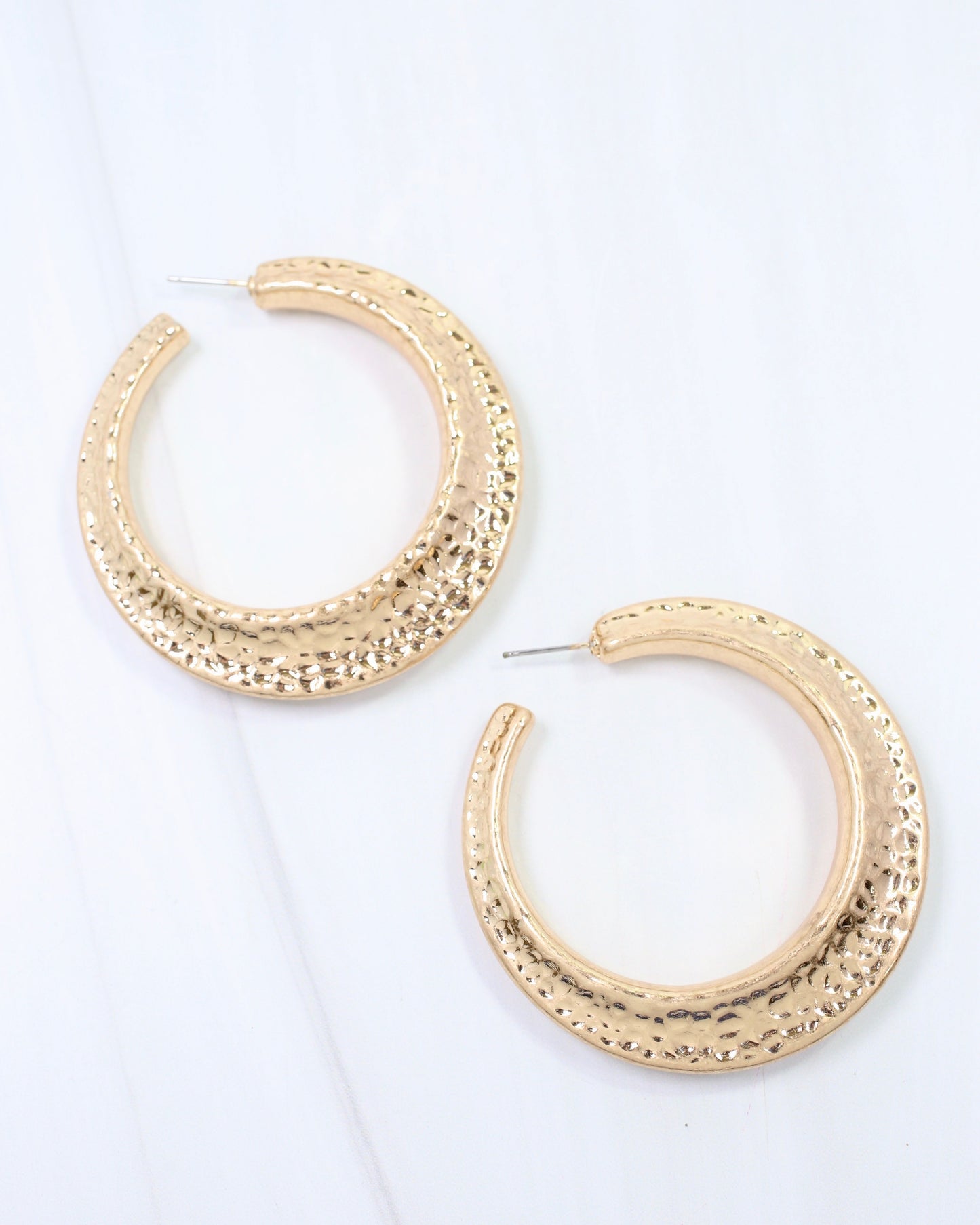 Greensboro Hammered Hoop Earring Worn Gold