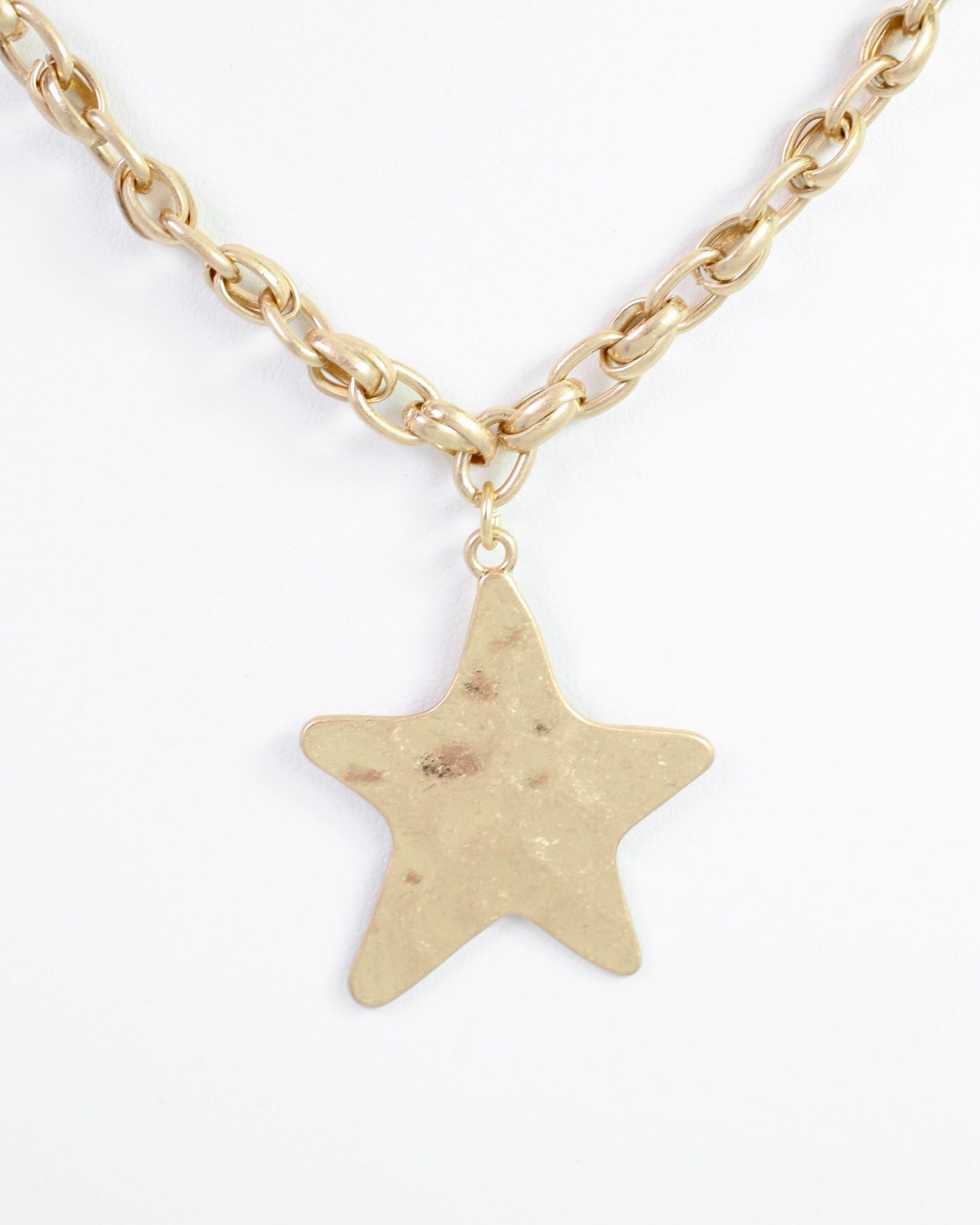 Zeil Hammered Star Link Necklace Worn Gold
