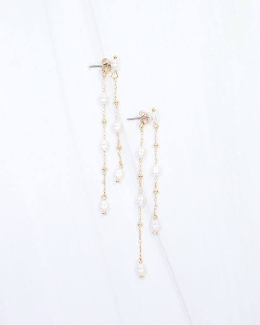 Mallory Pearl Front Back Chain Earring WR Gold