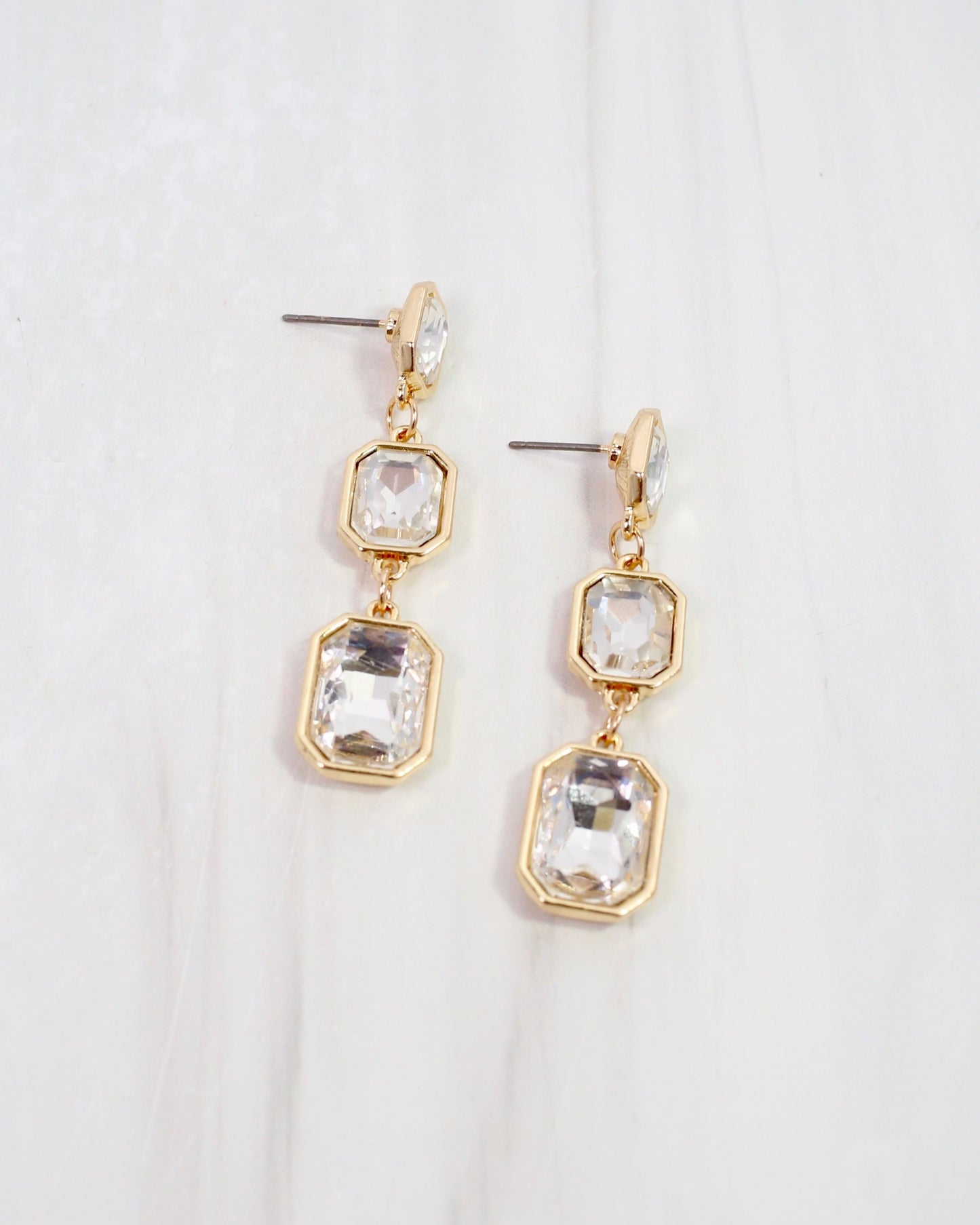 Turin Rectangle Crystal Drop Earring Gold
