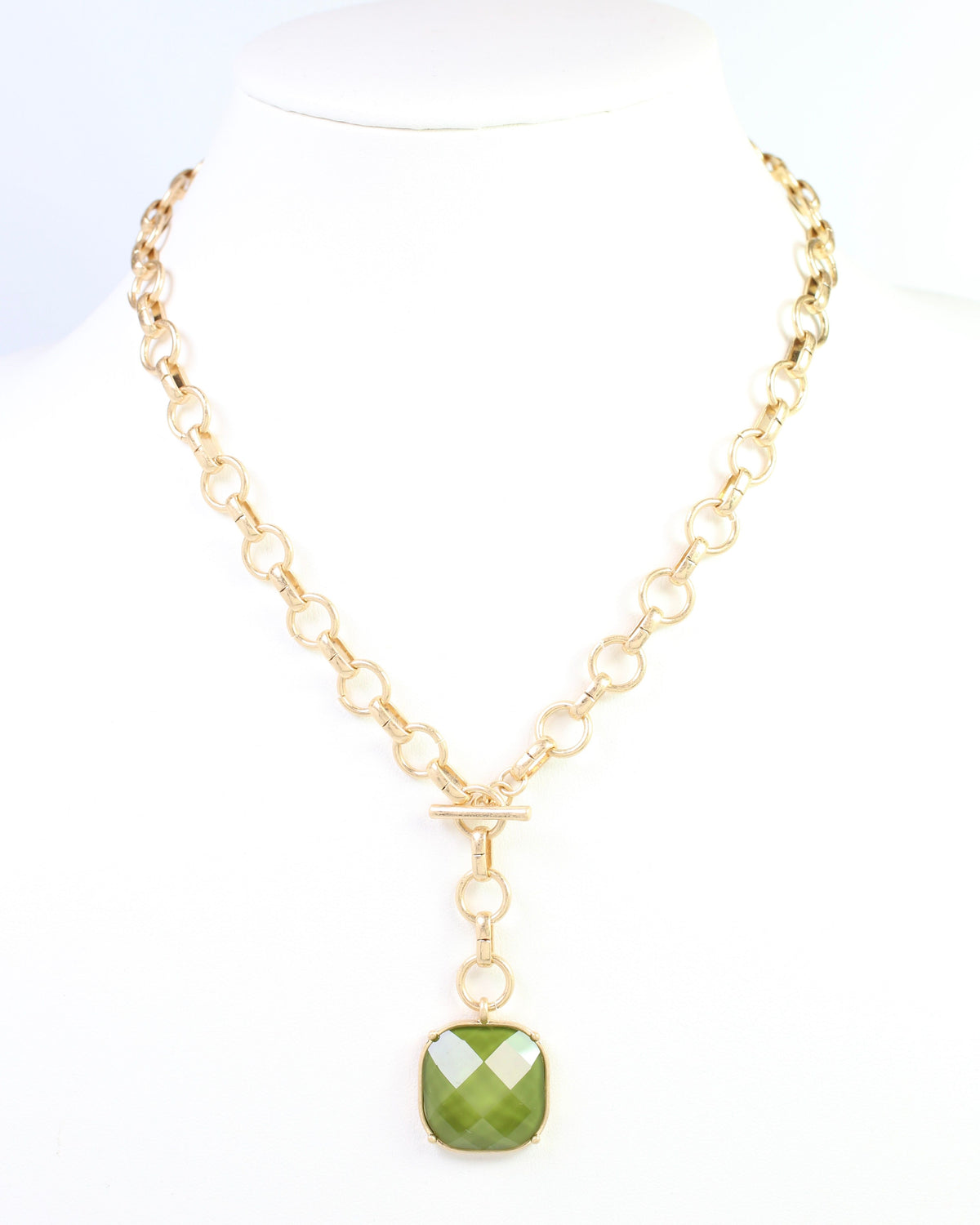 Remington Faceted Square Toggle Necklace Olive