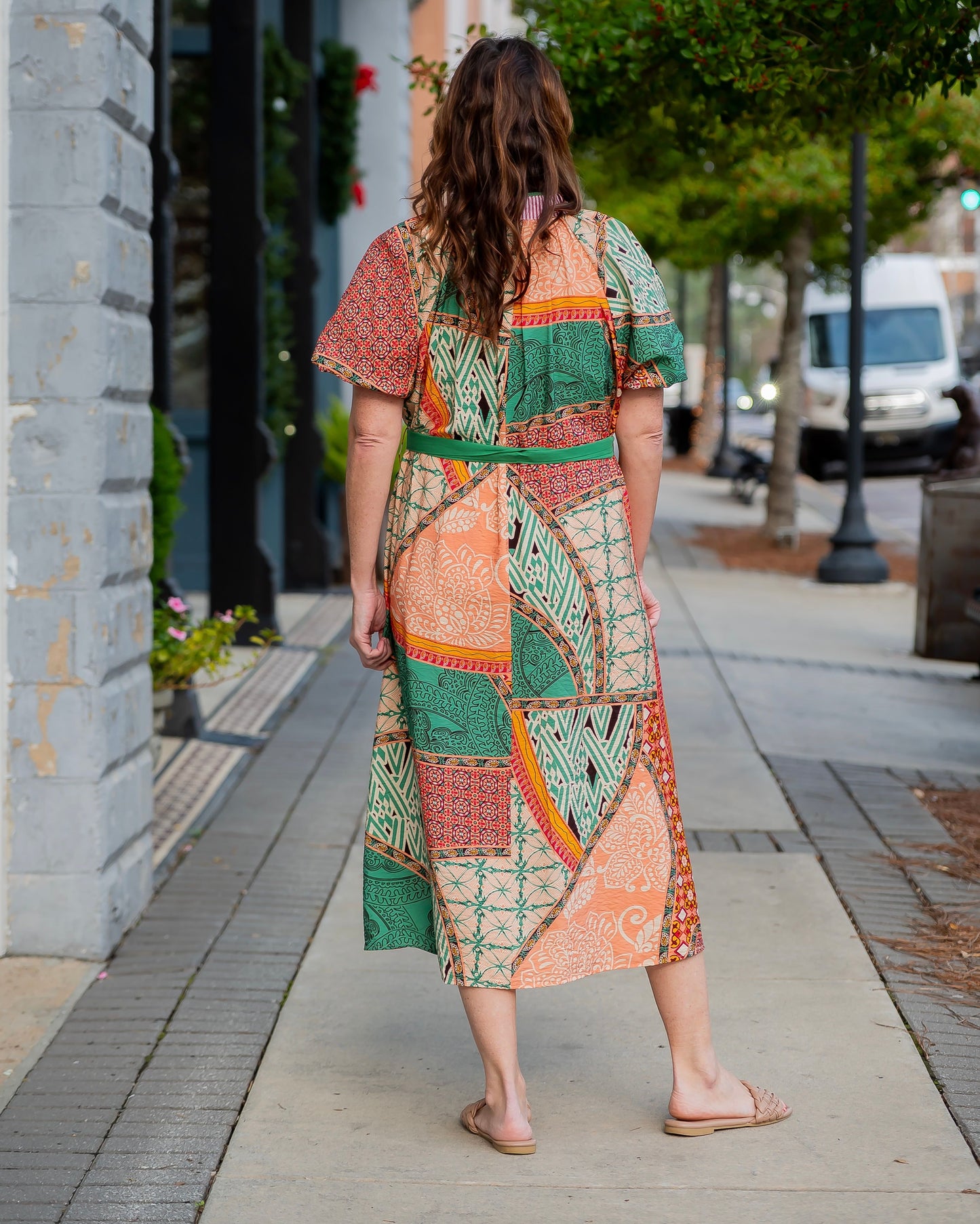Berwyn Patchwork Maxi Dress-Green Mix