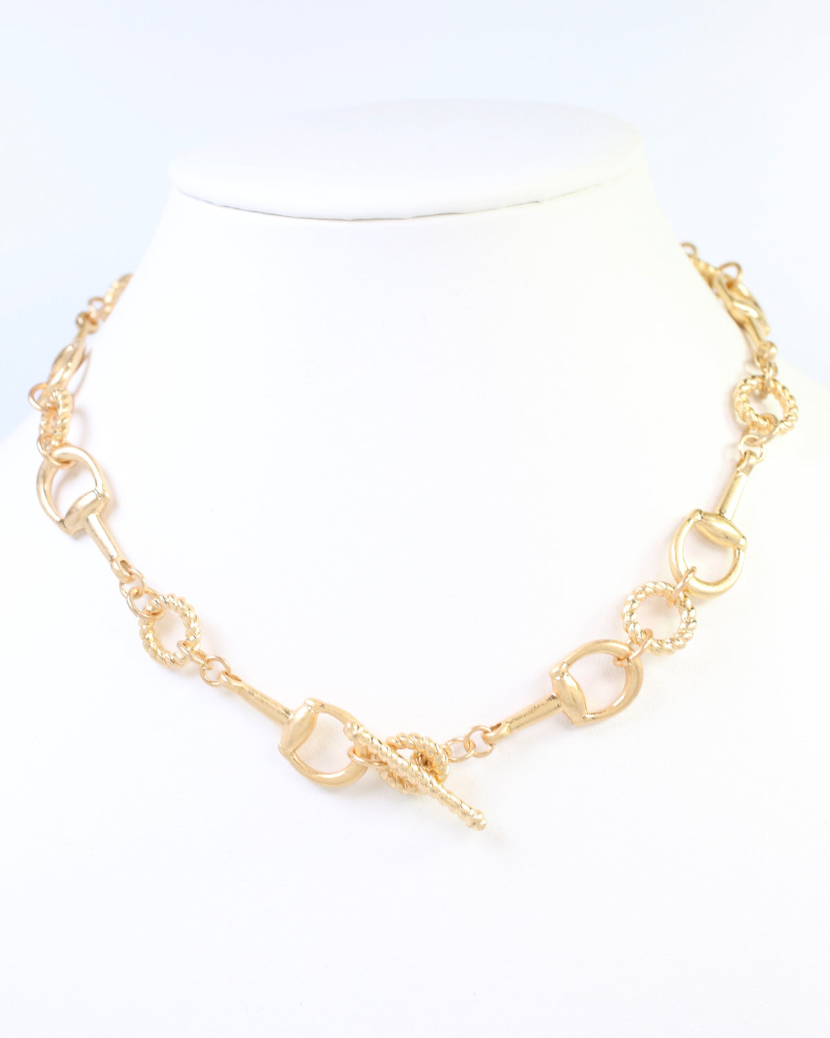 Henderson Horsebit Toggle Necklace Worn Gold