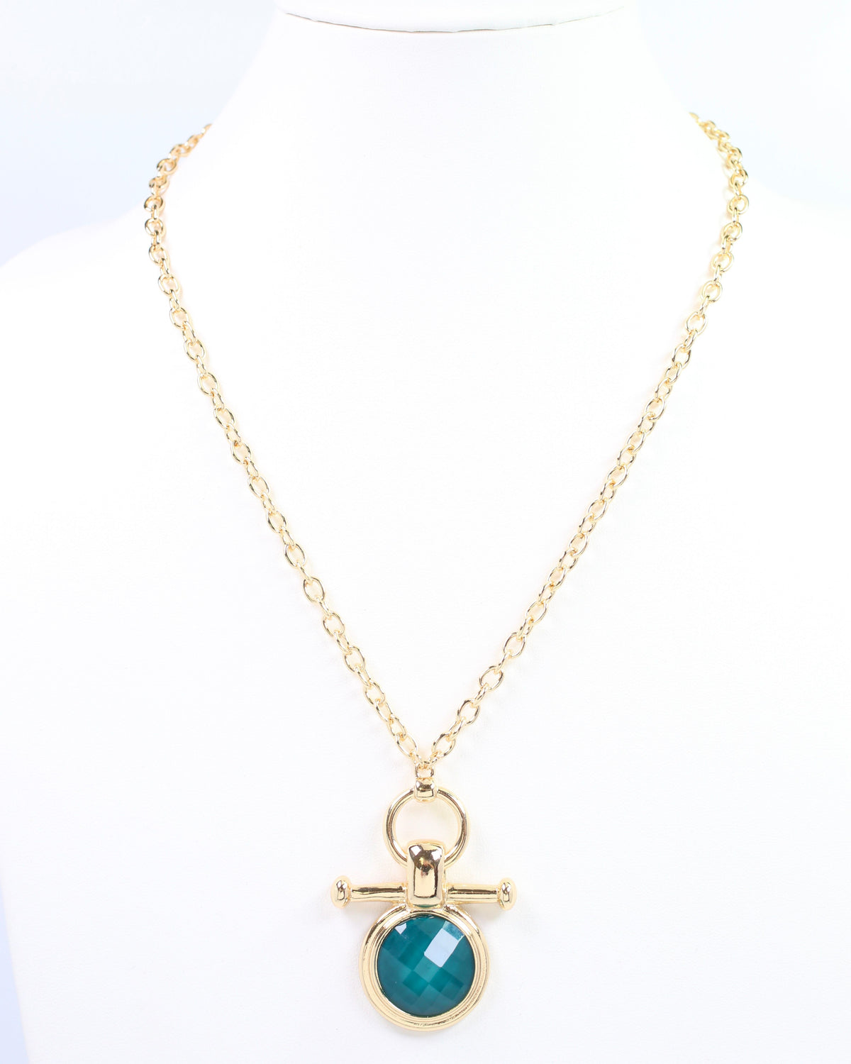 Meera Faceted Pendant Link Necklace Teal