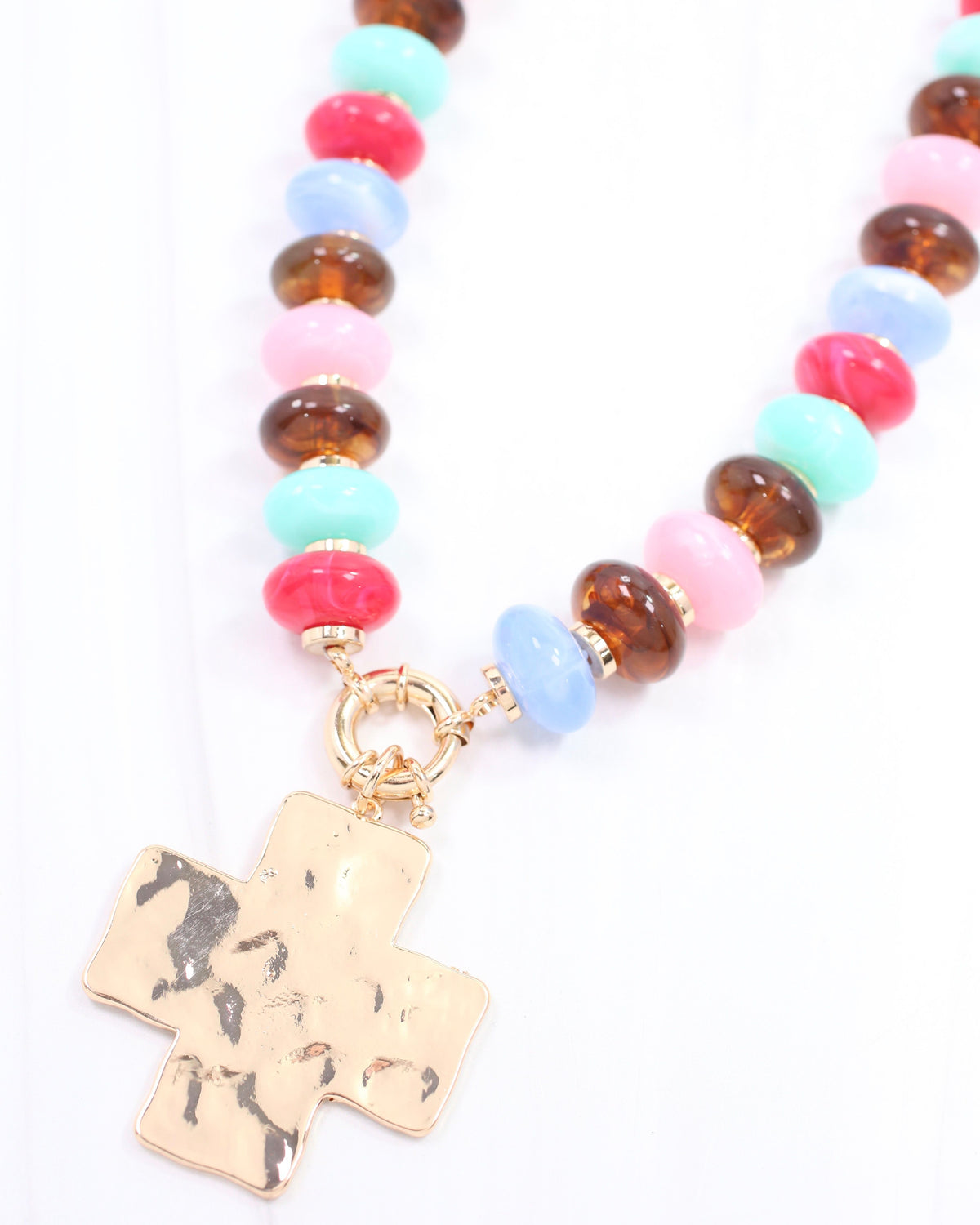 Ellis Bead and Cross Necklace Multi