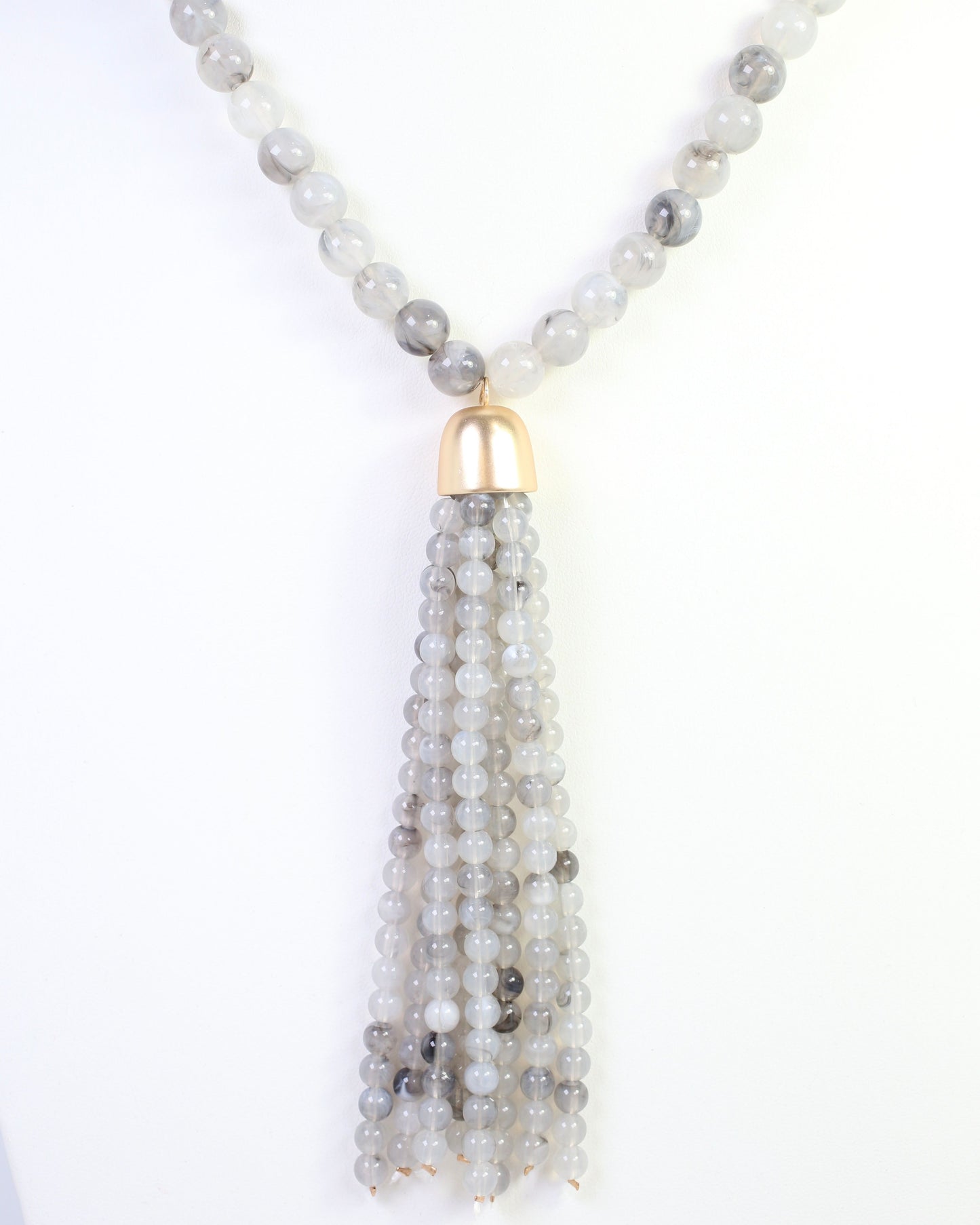 Mila Beaded Tassel Necklace Gray