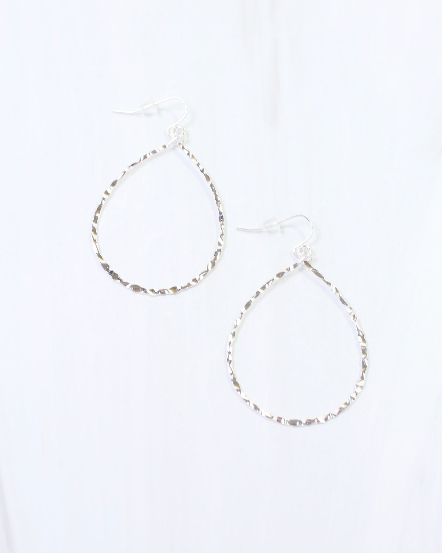 Griffith Textured Teardrop Hoop Earring WR Silver