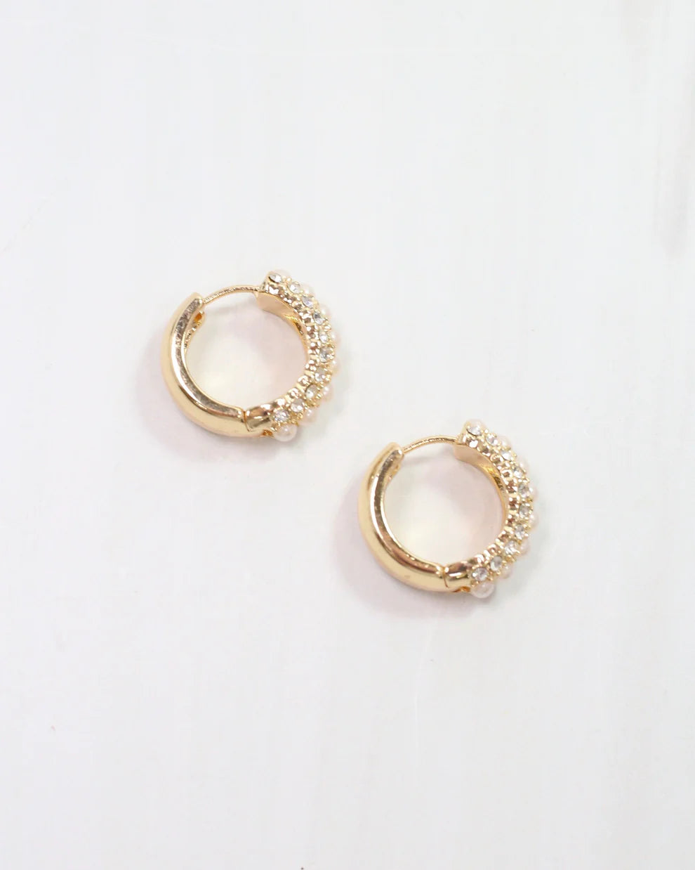 Ritz Pearl and Pave Hoop Gold