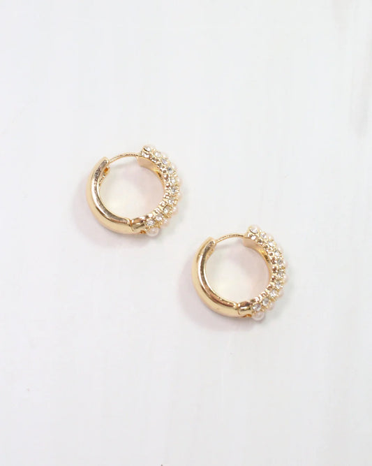 Ritz Pearl and Pave Hoop Gold