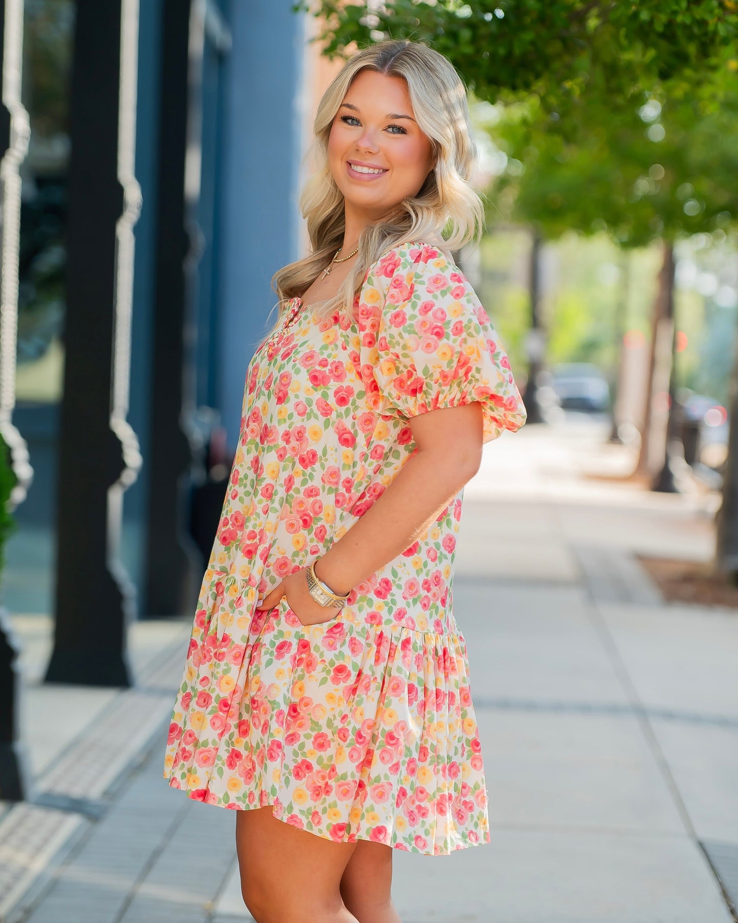 Lodi Braided Floral Print Flowy Dress