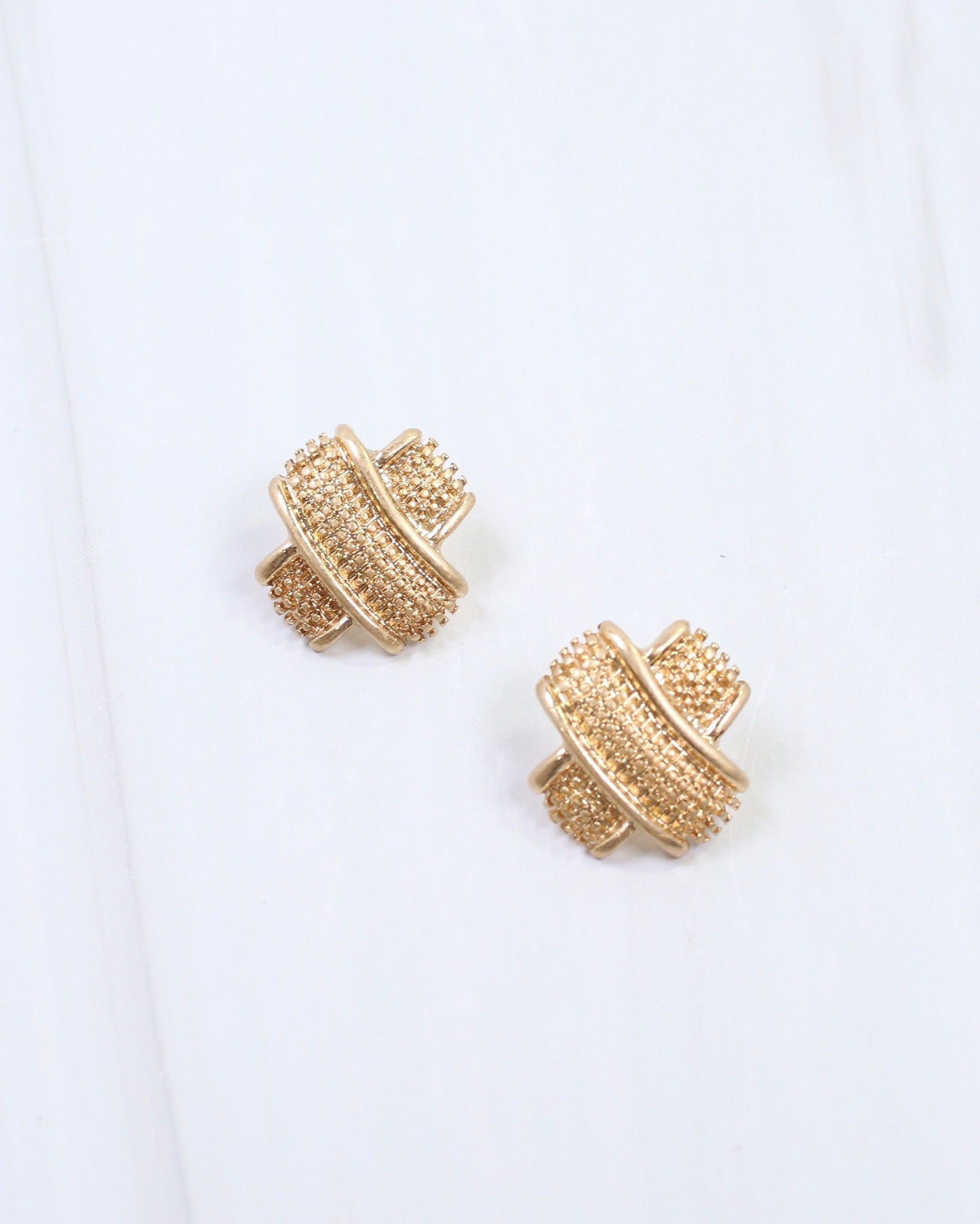 Bernadette Textured Stud Earring Worn Gold