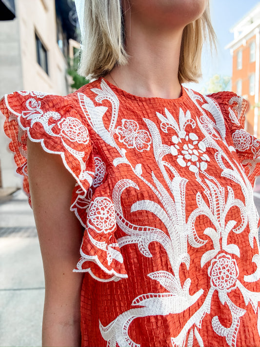Evelyn Embroidered Top Rust