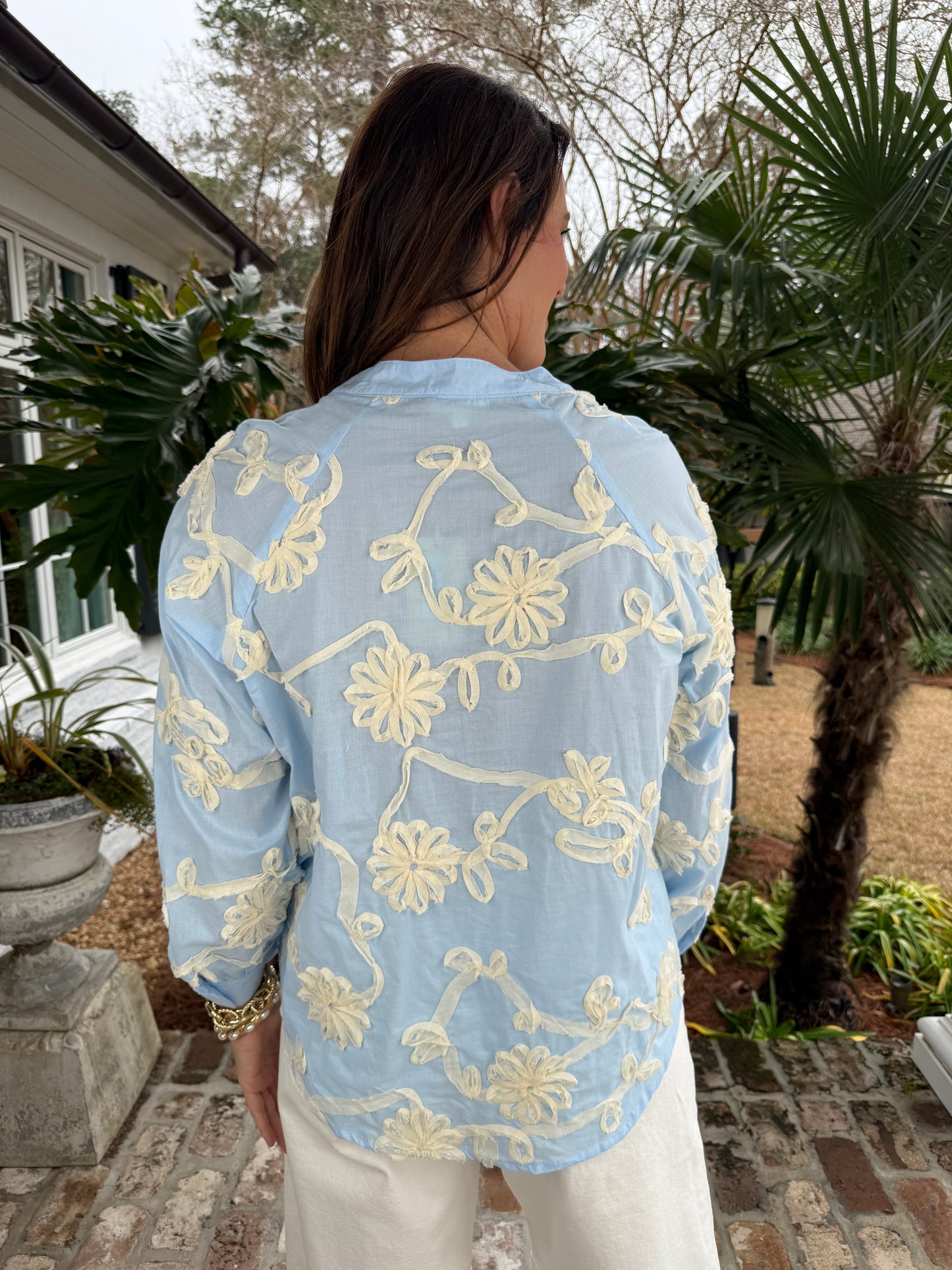 Feeling Blue Floral Applique Top