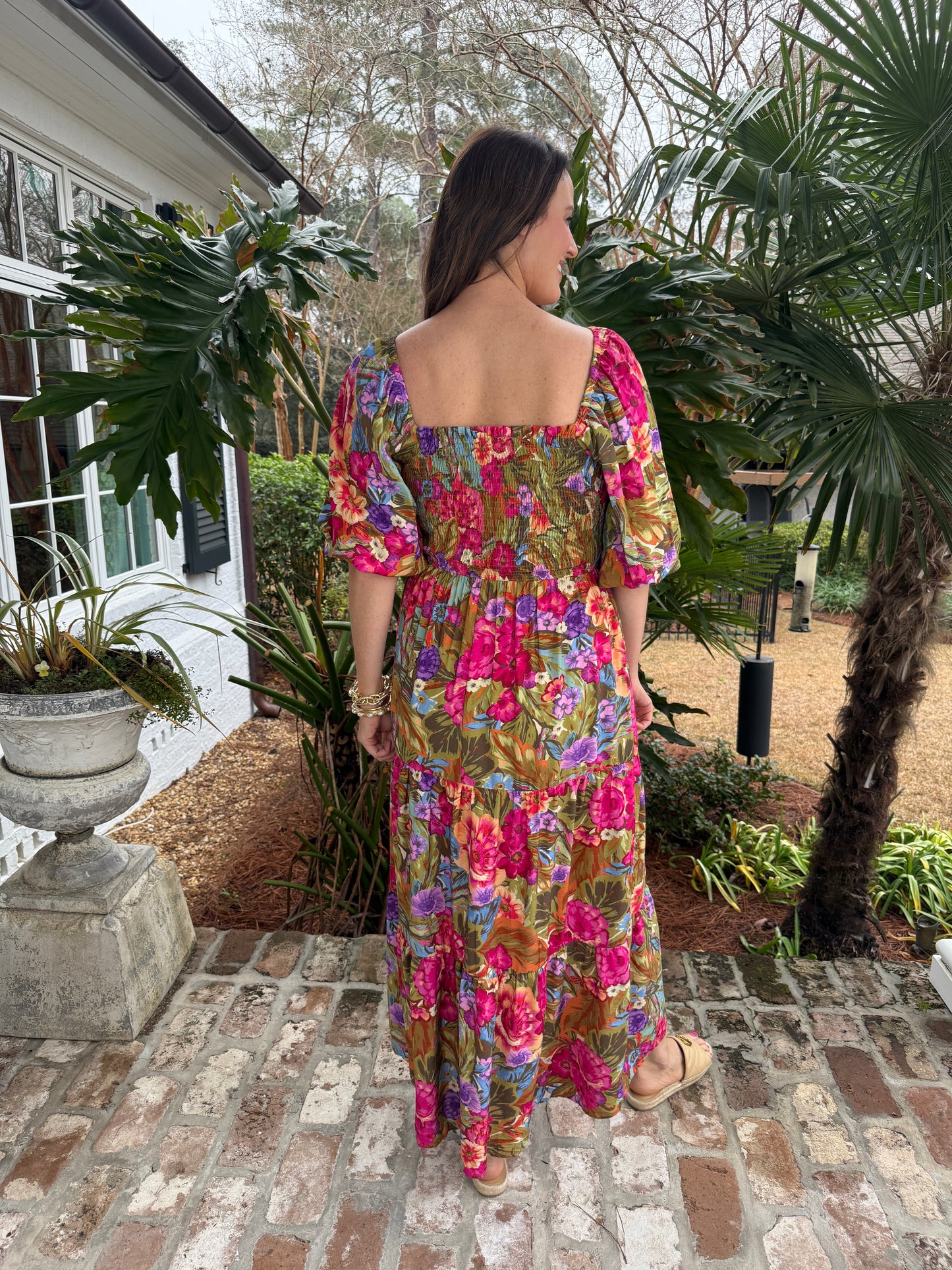 Olive Floral Garden Print Maxi Dress