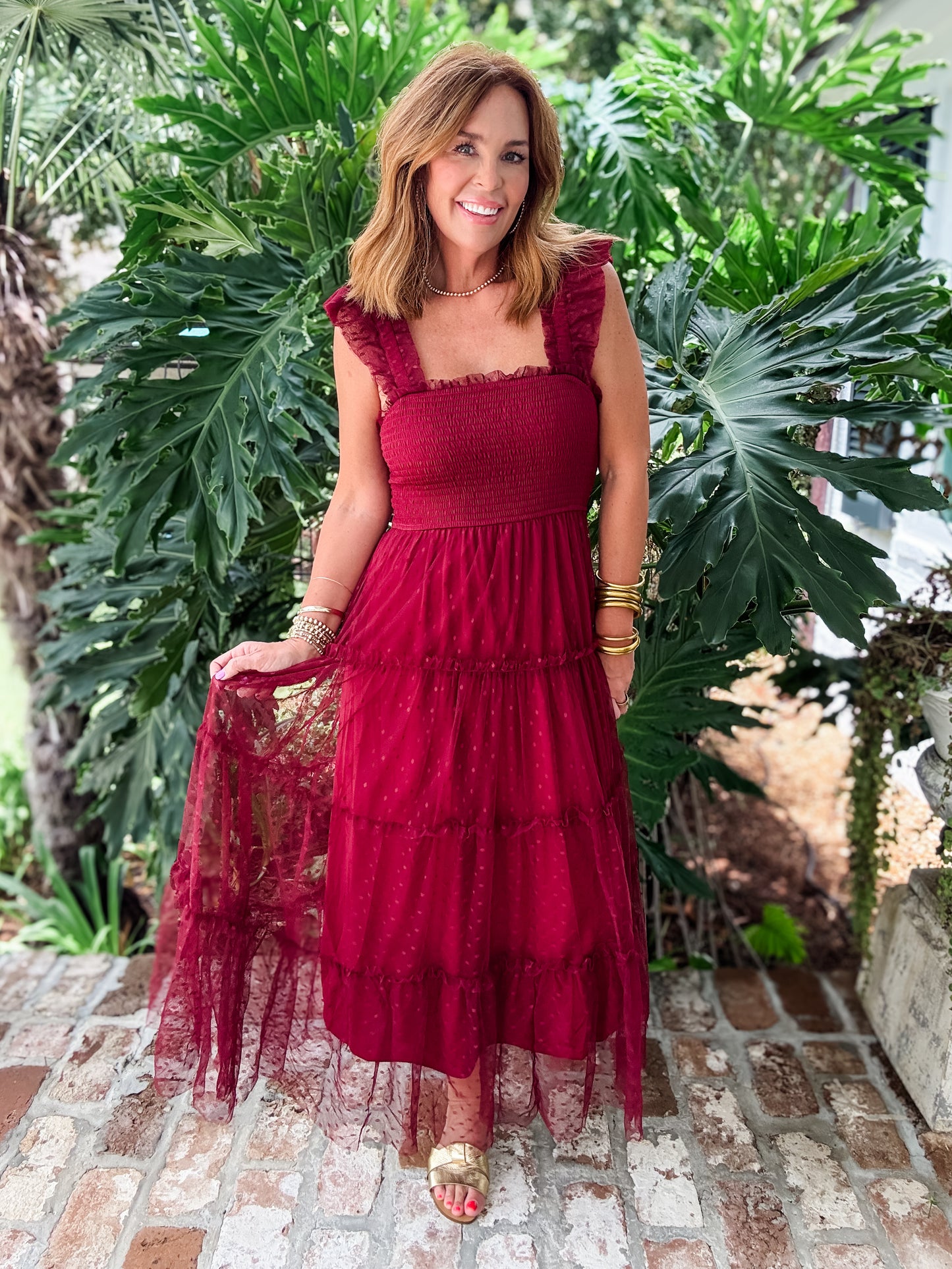 Rowan Dotted Midi Dress- Burgundy