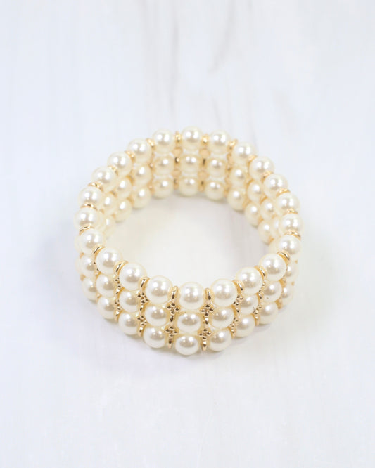 Arlo Three Row Pearl Bracelet Cream