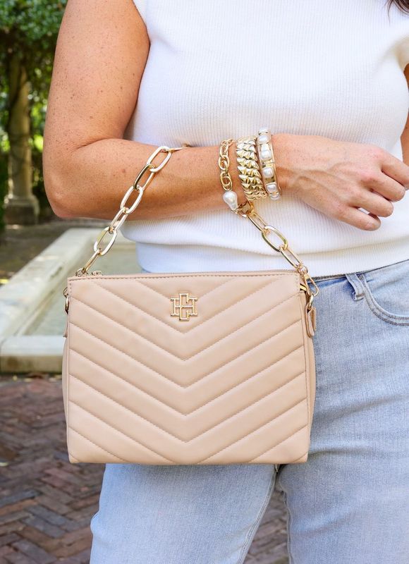 Ariana Crossbody Tan V Quilted