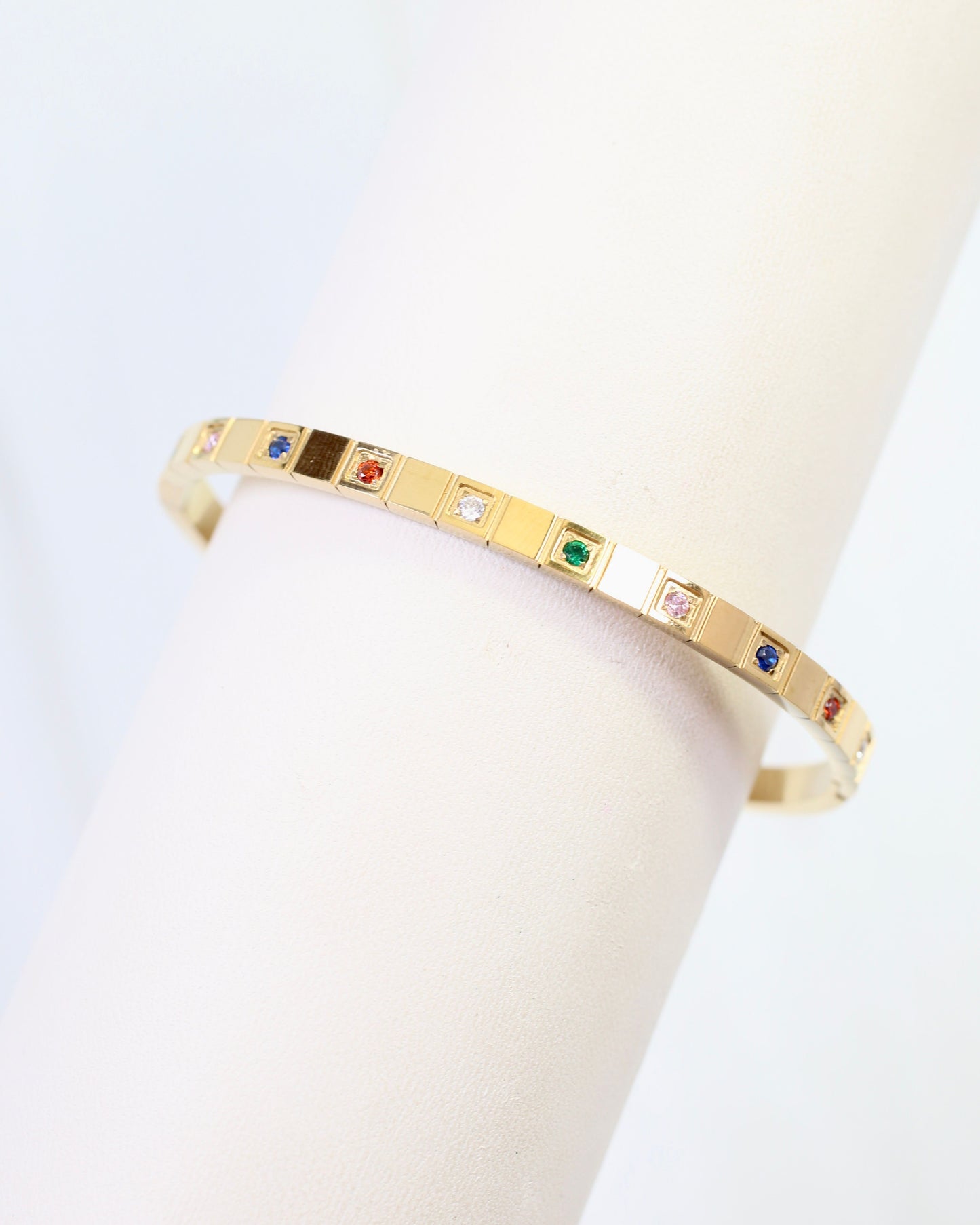 Quinn Multi Colored CZ Bangle Bracelet WP Gold
