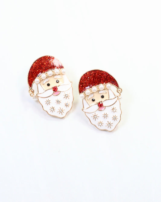 Santa Enamel and Pearl Earring Red