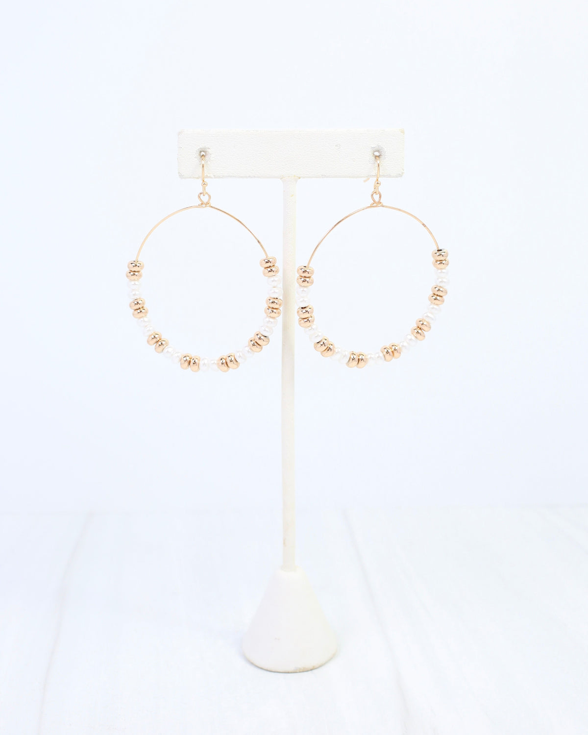 Marlow Pearl Beaded Wire Hoop Earring Gold