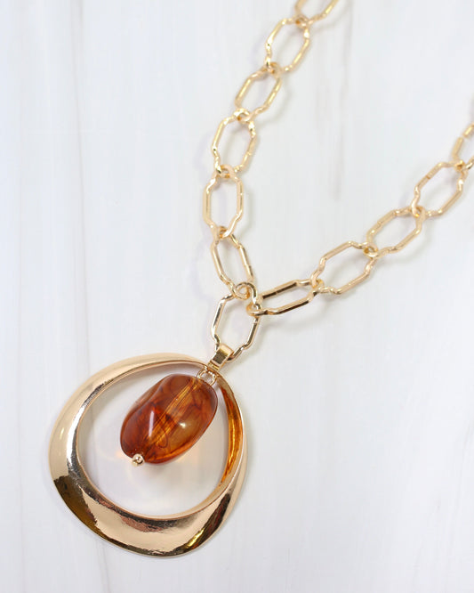 Amberly Oval Pendant Geometric Chain Necklace Gold