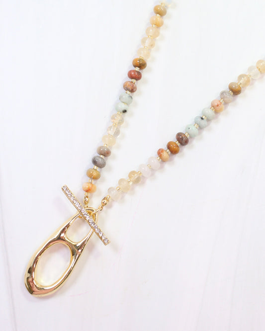 Rives Stone and Crystal Pendant Necklace Natural