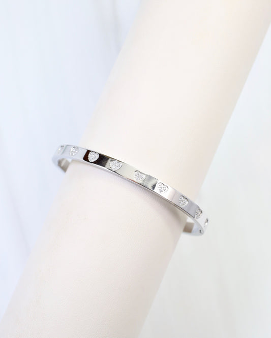Province CZ Heart Bangle Bracelet Silver