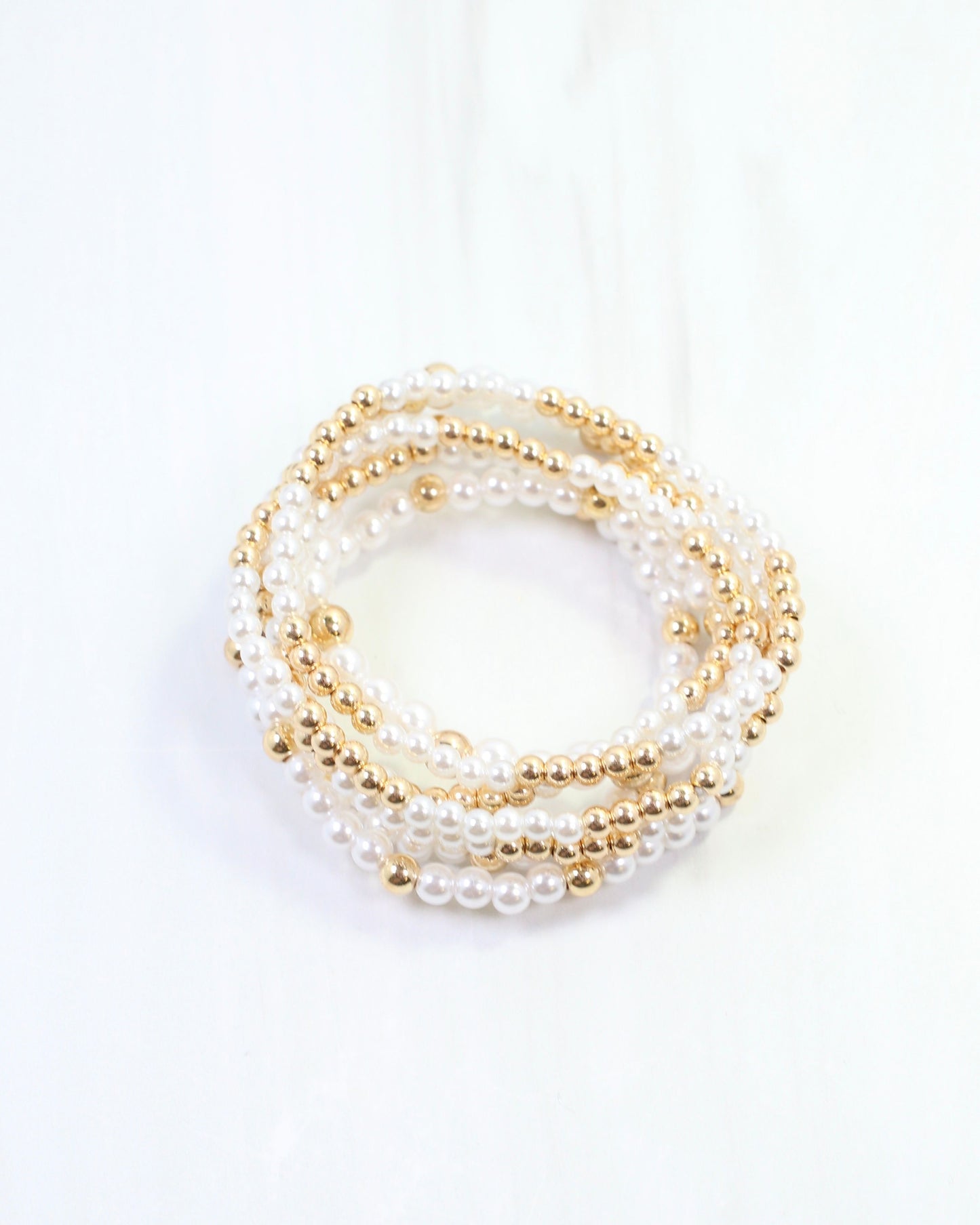 Camila Beaded Pearl Bracelet Set Gold