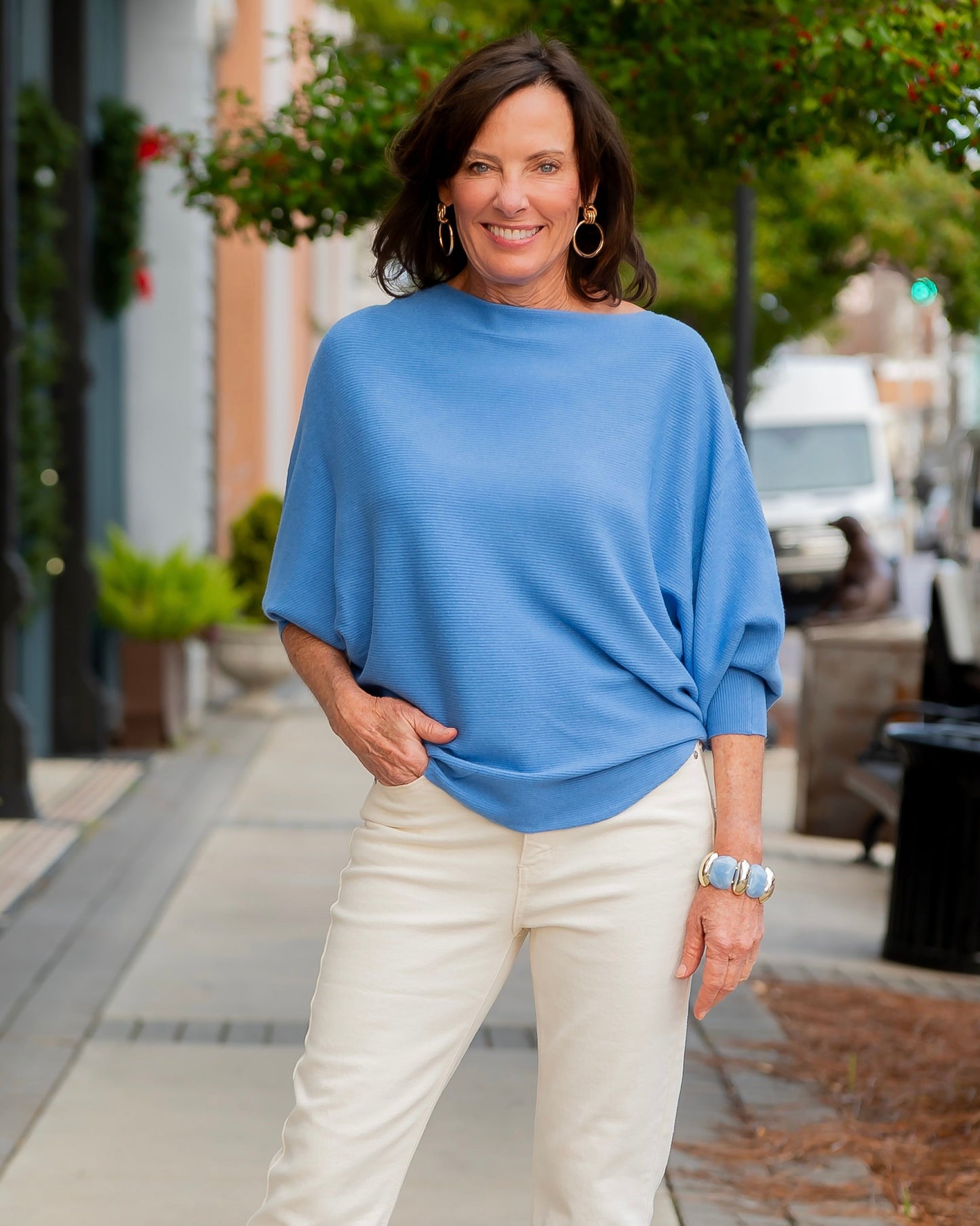 Ryu Drop Shoulder Top-Blue Frost