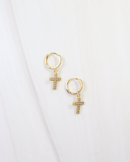Darwin CZ Cross Earring Gold