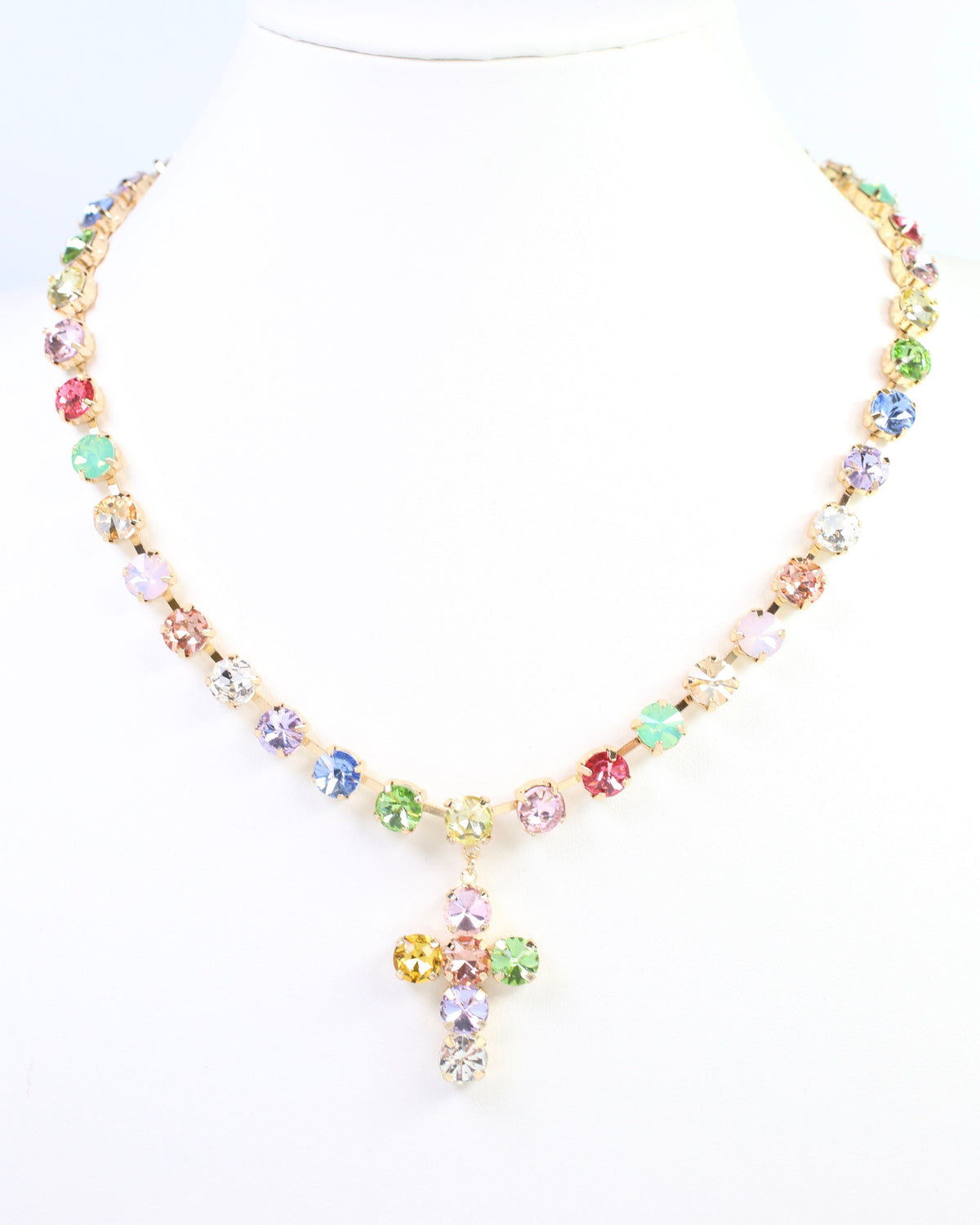 Melville Crystal  Cross Necklace Lavender Multi