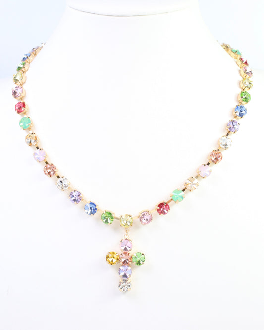 Melville Crystal  Cross Necklace Lavender Multi