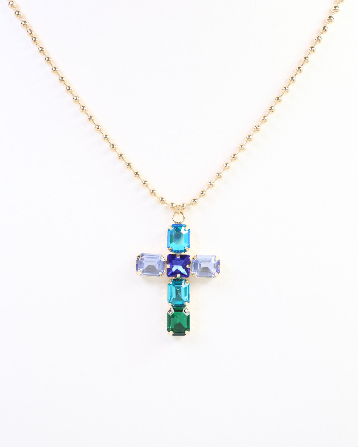 Kadis Crystal Cross Necklace Blue Multi