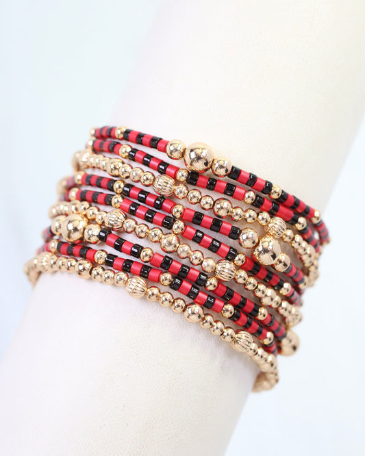 Renee Beaded Bracelet Set Red Black