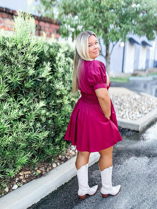 Beckwith V-Neck Zip Dress- Garnet