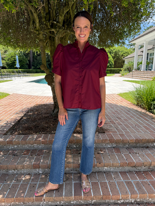 Cannon Buttoned Top- Garnet