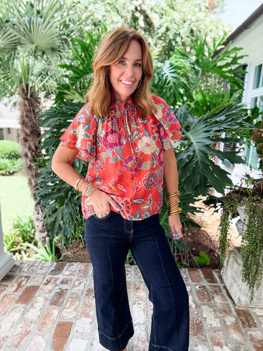 Libby Burgundy Floral Print Top