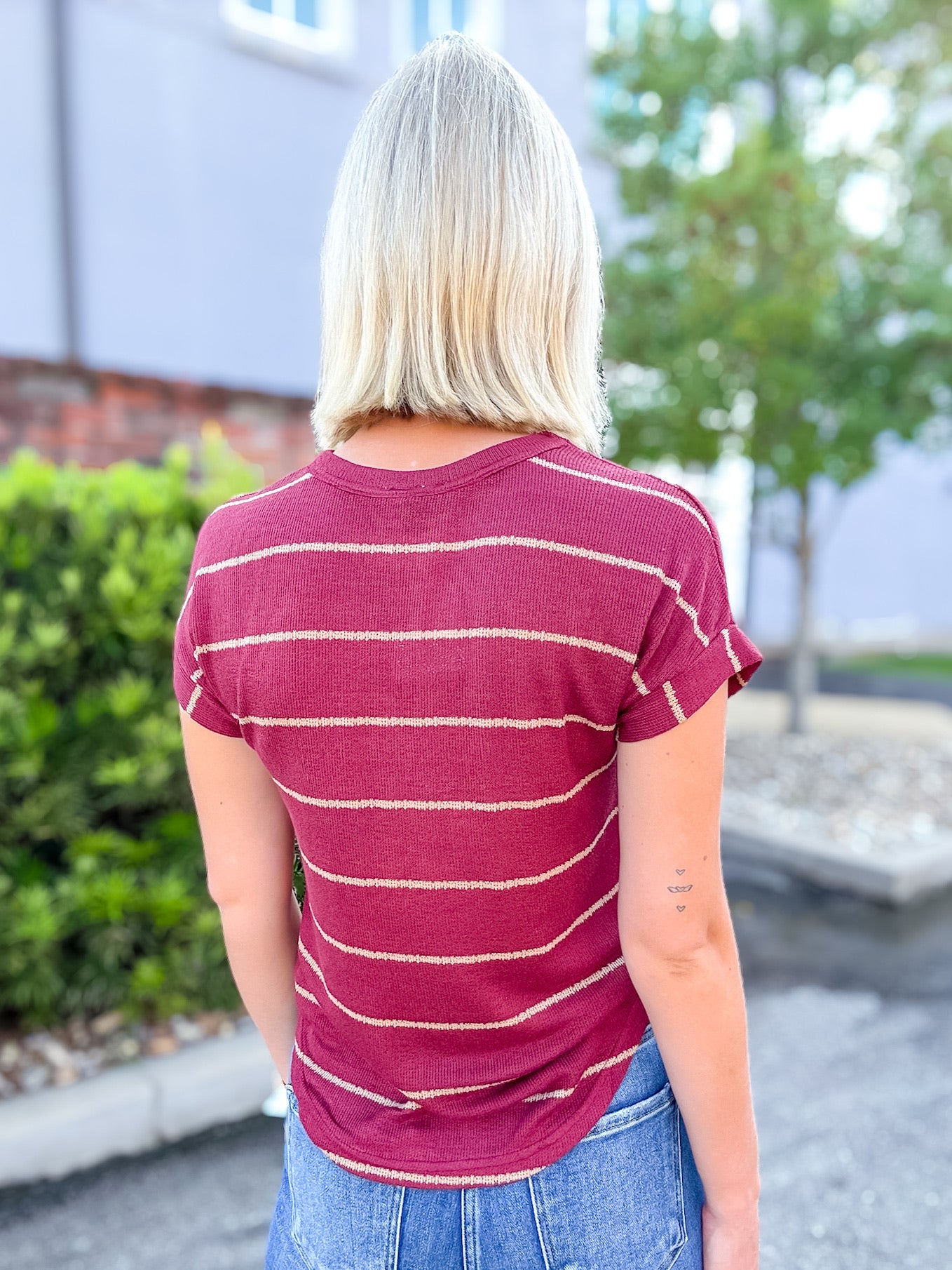 Anders Short Sleeve Striped Top- Garnet