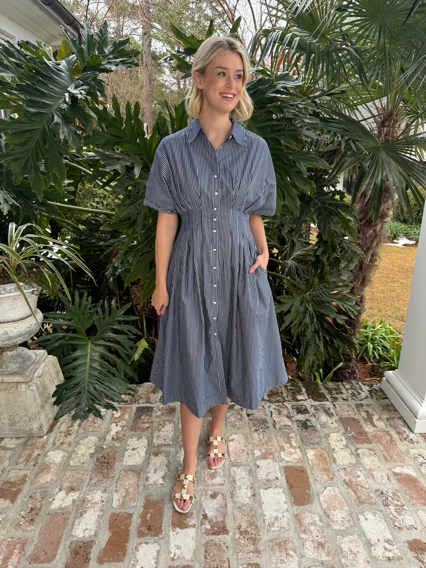 Out Of The Pasture Navy Stripe Midi Dress