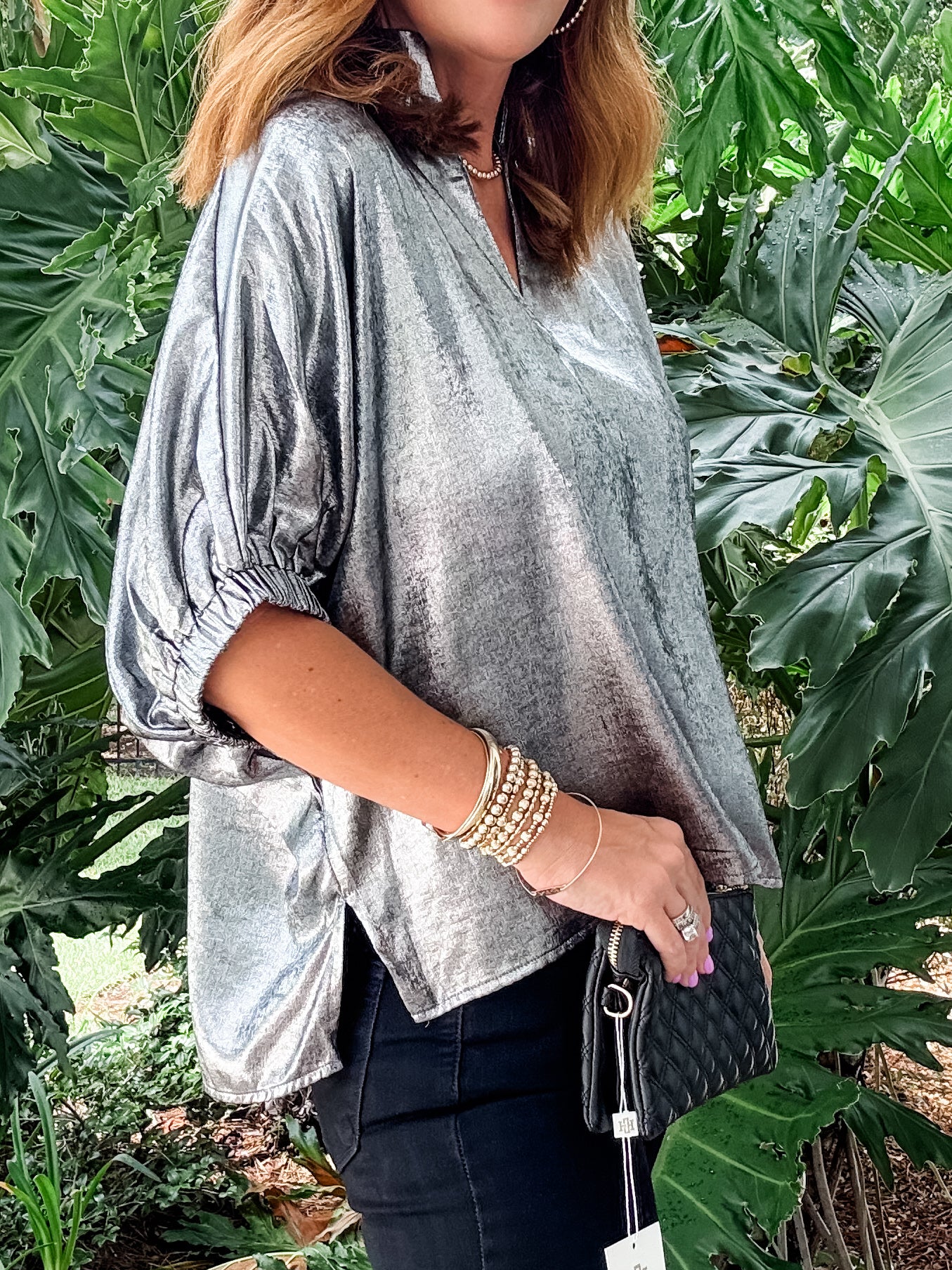 Tena Metallic V-Neck
