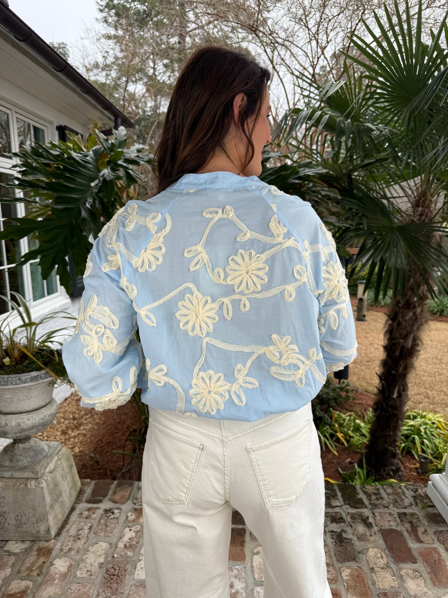 Feeling Blue Floral Applique Top