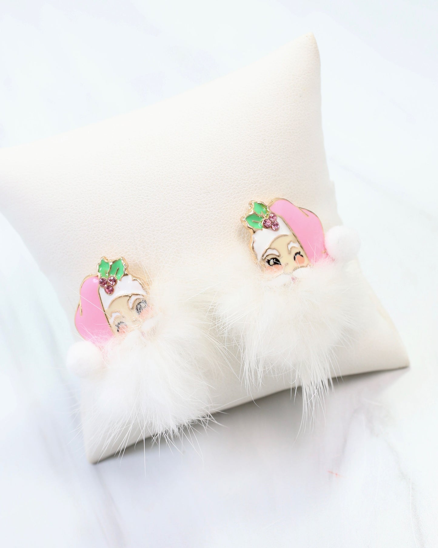 Fuzzy Santa Earring Pink